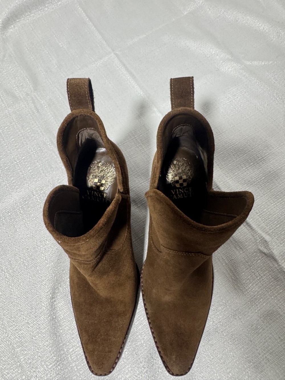 Vince Camuto Brown Suede Ankle Boots Pointed toe Block Heel Western Booties 7 - Picture 3 of 9